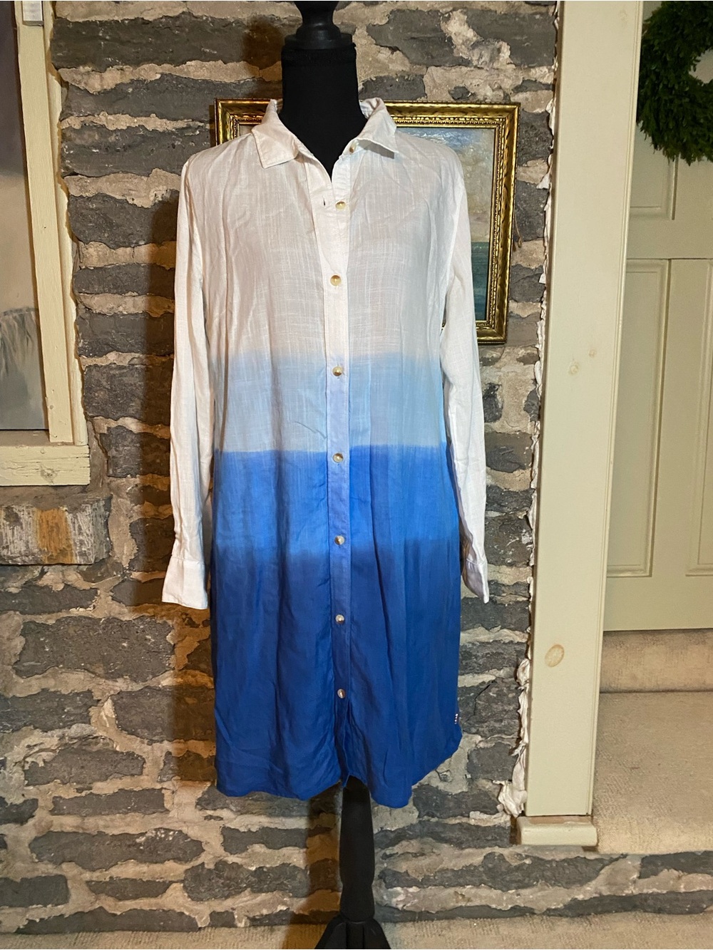 Hatley White to Royal Blue Ombre Button-Down Shirt Dress size M